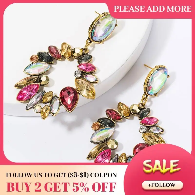 Jouval Exaggerated Big Rhinestone Crystal Geometric Drop Earrings For Women Alloy flower Luxury Wedding Jewelry Female Brincos | Украшения