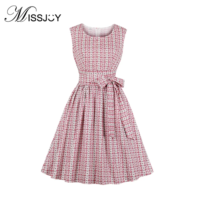 Женское винтажное платье без рукавов с круглым вырезом и принтом | Женская одежда