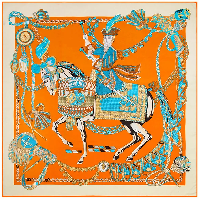 

New Twill Silk Luxury Brand Silk Scarf For Women Large Square Scarves Triumph horses Print Shawl Hijab Female Head Scarves