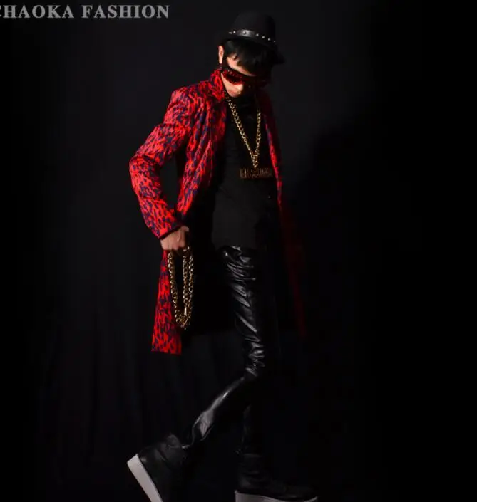 Красный Блейзер с леопардовым принтом мужские костюмы Дизайнерская куртка