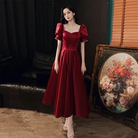 french style square collar bow pearl puff sleeves a line wedding party formal dress homecoming graduation dresses robe de soiree
