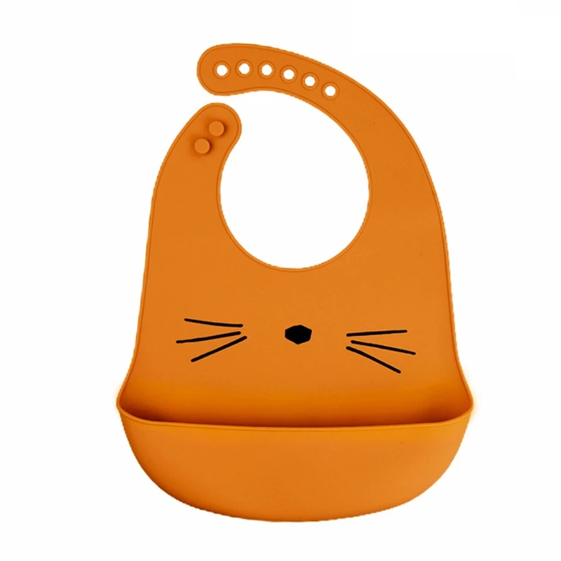 Baberos impermeables de silicona suave con dibujos animados para beb&eacute;, ajustable, receptor de comida para ni&ntilde;o peque&ntilde;o, delantales enrolladas de bolsillo para alimentaci&oacute;n-5
