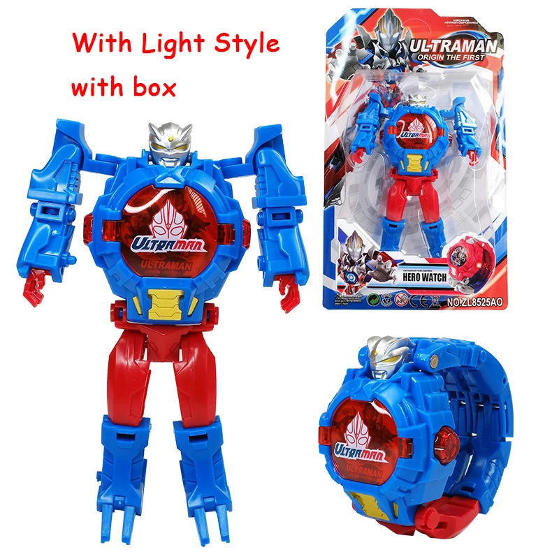 Altman blue B boxed Мультфильм робот часы игрушки деформации Мстители дети трансформации Супер Герои Капитан Америка Железный человек наручные часы фигурка игрушка - Цвет: Altman blue B boxed