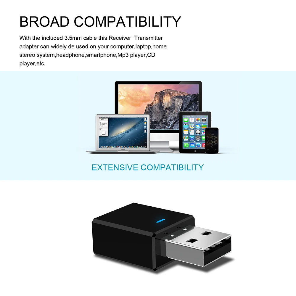 2-в-1 Bluetooth 5,0 аудио приемник беспроводной передатчик Bluetooth стерео AUX USB 3,5 мм Jack для ТВ планшетный ПК автомобильный комплект Беспроводной адаптер