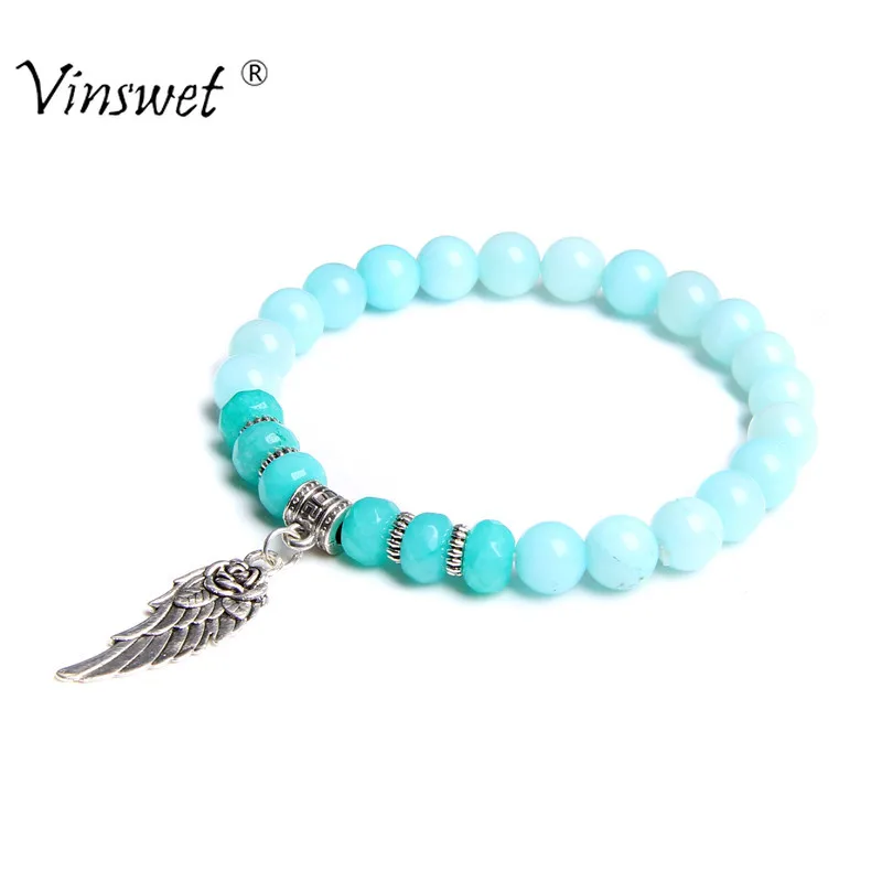 Женские и мужские браслеты крылья с подвесками бусинами из натурального камня