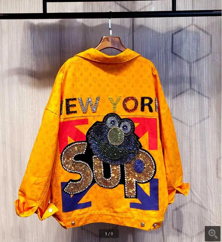 

Spring Fashion jeans Jacket women Letters Ripped Punk Ladies Denim Jackets With Ring and Tassel