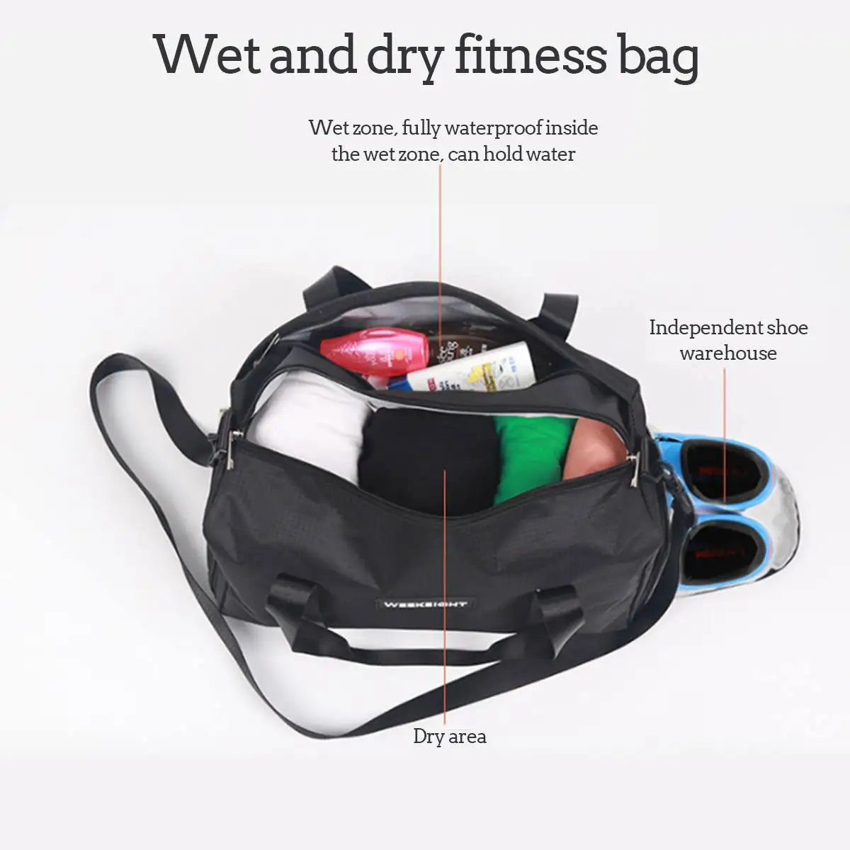 

Outdoor Waterproof Gym Bags Oxford cloth For Fitness Training Sport Dry Wet Separation Gym Travel Handbag with shoes Compartment