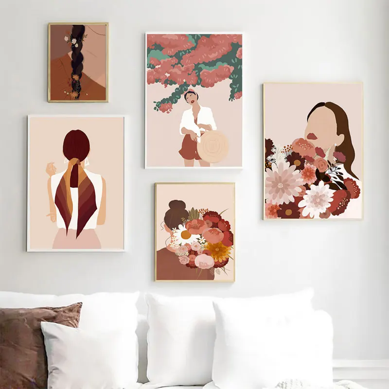 Модная винтажная девушка абстрактная фигурка настенная Картина на холсте