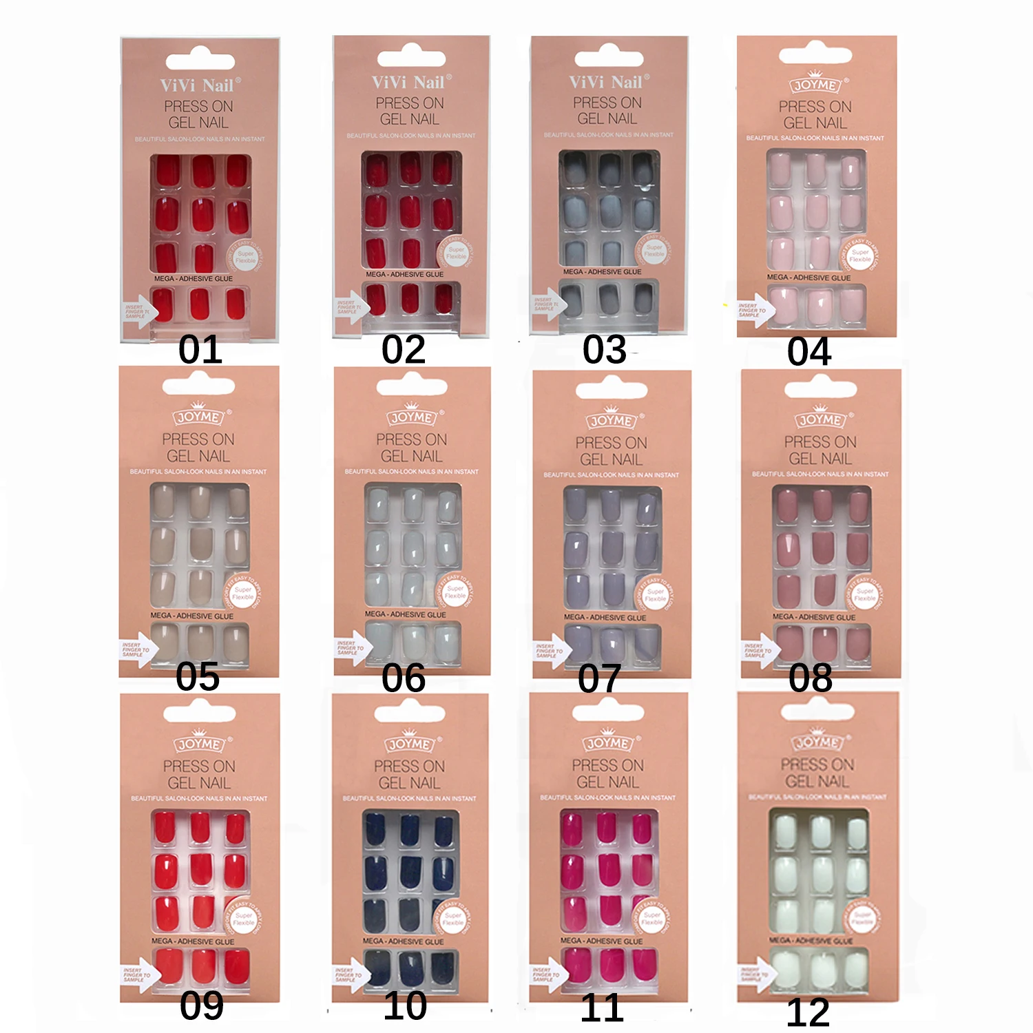 

Square Fake Nail Tips False Press on Coffin with Glue Stick Designs Clear Display Short Set Full Cover Artificial Nail Art Tool