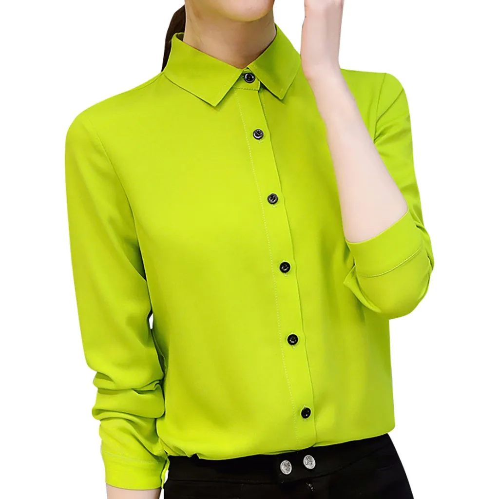 Женская Деловая блузка с отложным воротником Однотонная рубашка зеленого