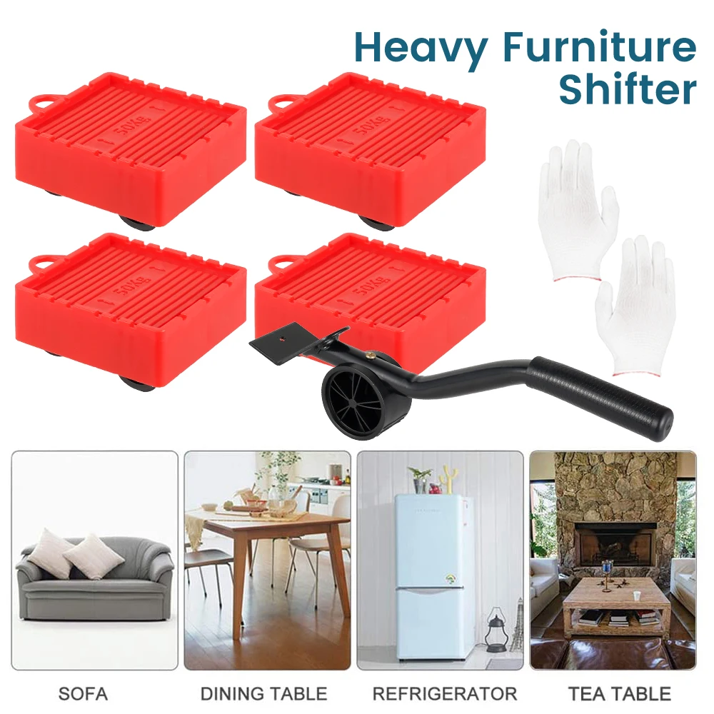 

4Pcs Furniture Lifter Shifter Heavy Duty Mover Whole Rotation Wheels Slider Kit with 4 Rollers Lifter 700 Kg Load Capacity