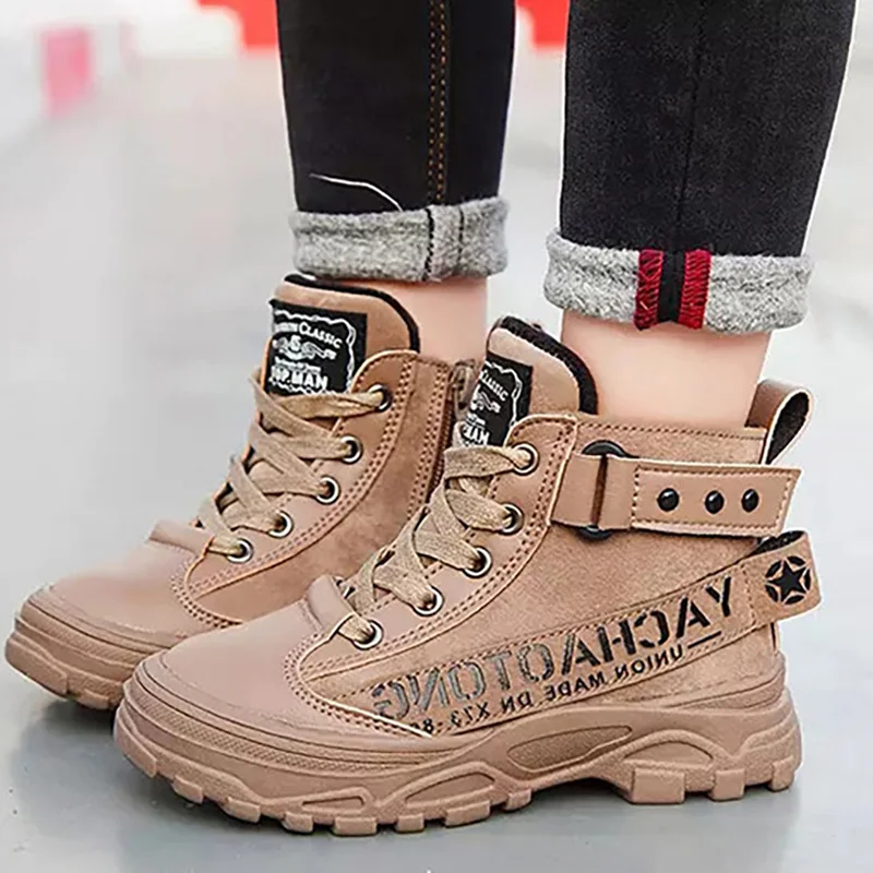 Осень зима 2019 кожаные ботинки Martin для мальчиков и девочек с бархатной подкладкой