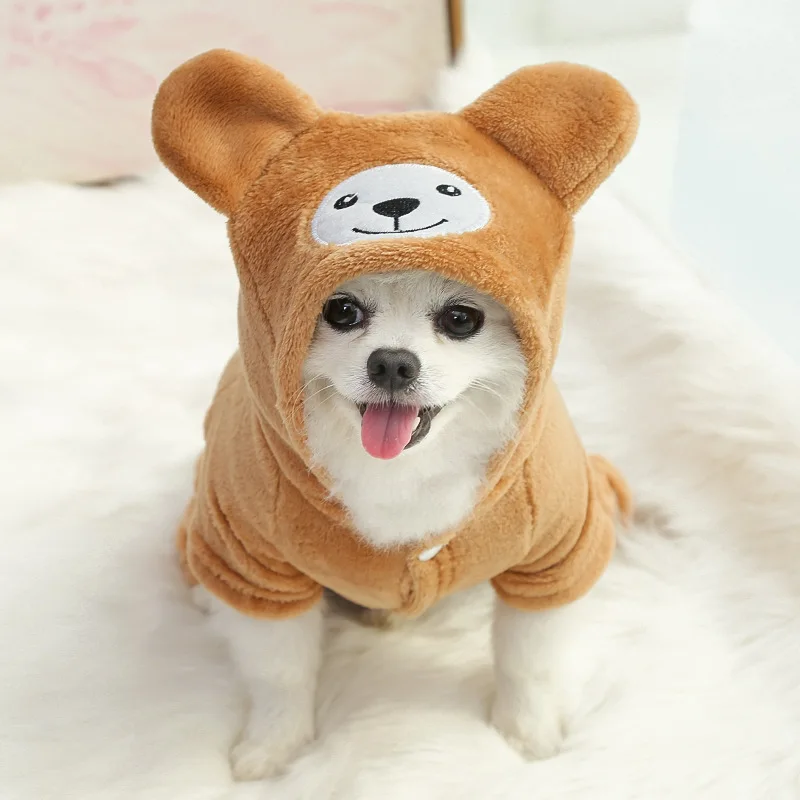 

Dog Clothes Winter Soft Warm Hoodie Flannel Brown Pet Costume XS-XXL Cosplay Dog Clothing Teddy Corgi Poodle Puppy Cat Outfit