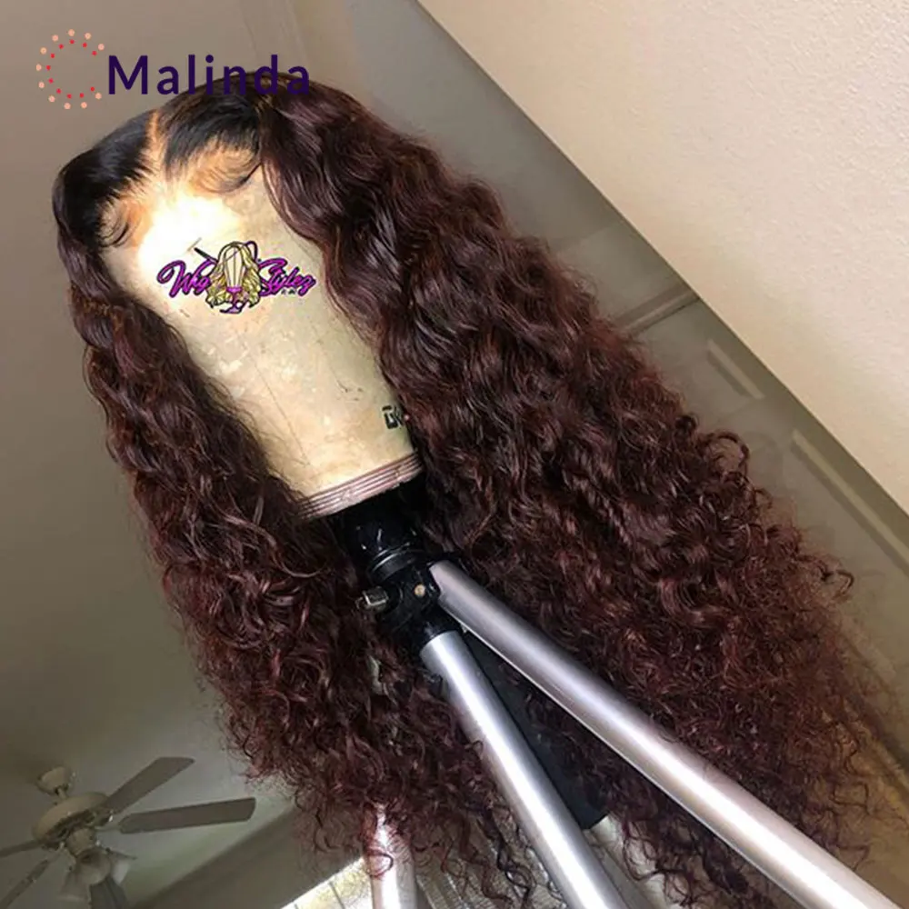 

1b/99j Burgundy Lace Front Wig Curly Human Hair Wig 150% Density Ombre Lace Front Human Hair Wig With Baby Hair