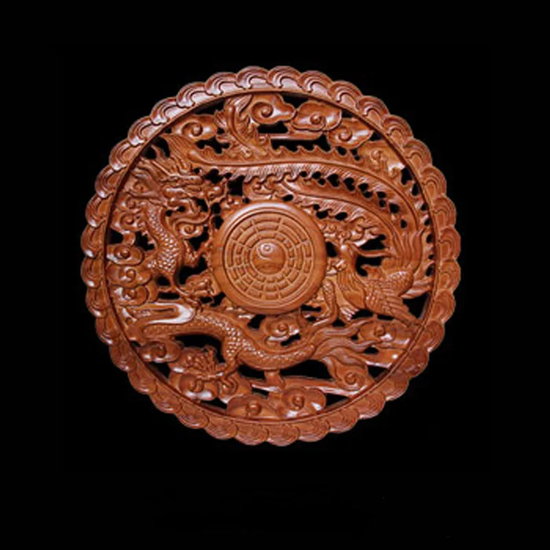 

Peach dragon and Phoenix Bagua mirror, Exquisite wood carving ornaments ，classical Chinese ornaments