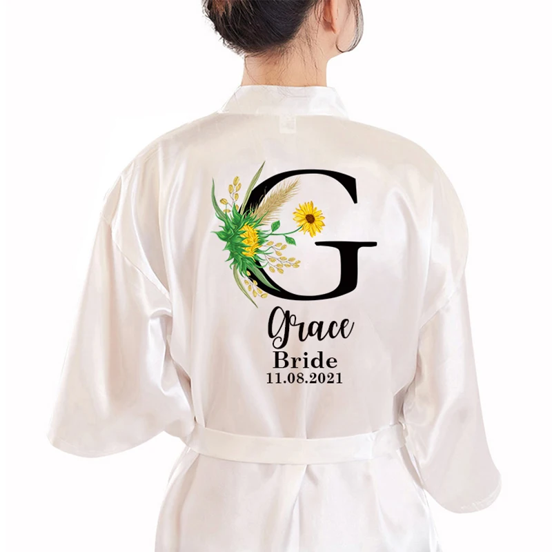 

Персонализированная атласная пижама с именем на заказ, свадебные подарки подружкам невесты, свадебные вечерние халаты, Свадебный Атласный ...