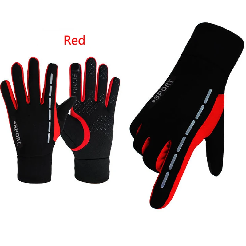 Non-slip black red Перчатки для велоспорта, противоскользящие, водонепроницаемые, мужские, женские, зимние, теплые, ветрозащитные, полный палец, велосипедные перчатки, перчатки для сенсорного экрана, велосипедные перчатки - Цвет: Non-slip black red