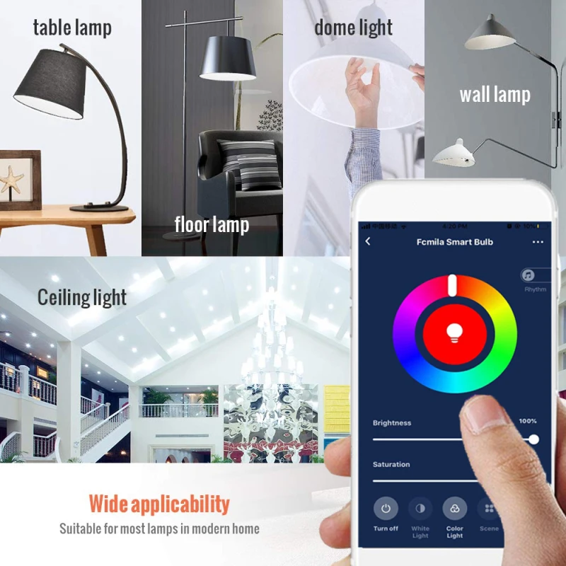 

New 10W WiFi Smart Light Bulb B22 E27 E26 LED RGBW Lamp Work With Alexa/Google Home RGB+White Dimmable Timer Function Magic Bulb