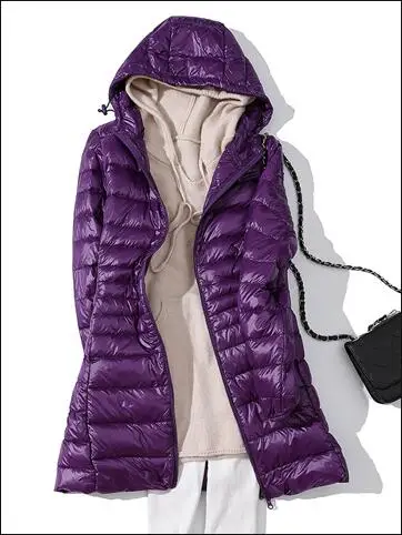 Новинка, женский пуховик, 7XL, зимний женский пуховик с капюшоном, длинная куртка, белый утиный пух, Женское пальто, ультра-светильник, тонкий, однотонный, Jac