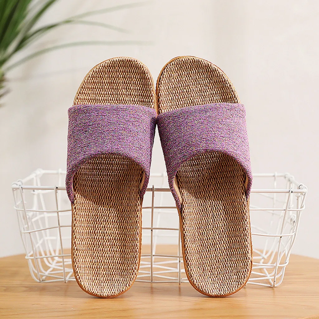 Женские тапочки льняные сандалии летние удобные нескользящие женские домашние