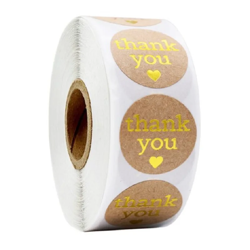 

Наклейки из крафт-бумаги с надписью «Thank You» s этикетки для печати, Круглые, золотые листья, рулоны s для школы, небольшого магазина, этикетки р...