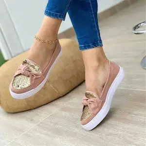 Женские туфли на плоской подошве женские блестящие без застежек обувь с бантиком