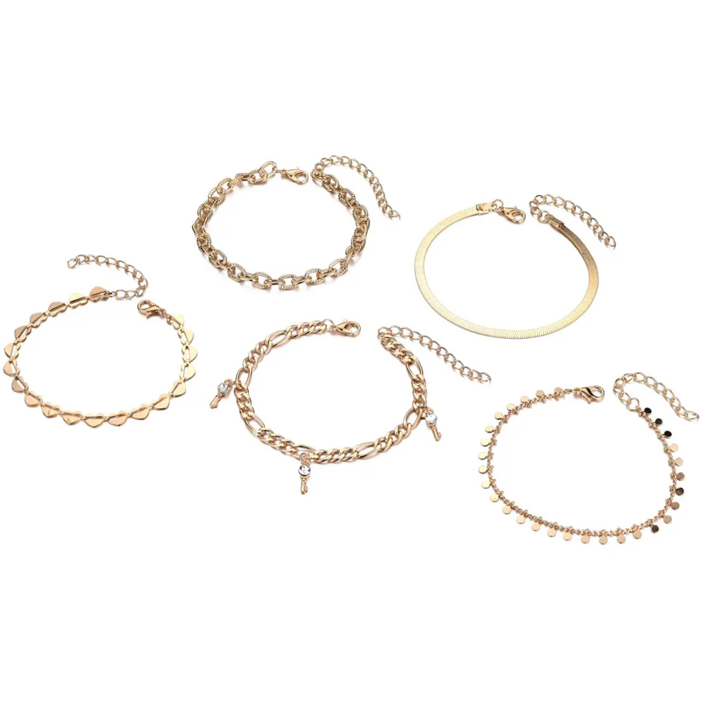 

Bohemian Chain Anklets Set for Women Fashion Multi-layer Key Heart Metal Barefoot Sandals Ankle Bracelet Beach Foot Accessories