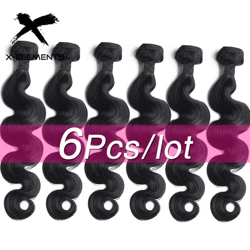 Body Wave Brazilian Human Hair Bundles 6Pcs/Lot Remy Hair Weaving Bundles Deal Free Tangle No Shedding 8-26 Inch Natural Color