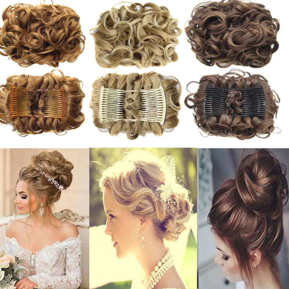 Новейшая мода большой гребень клип в вьющиеся волосы кусок шиньон updo Свадебные накладные волосы булочка