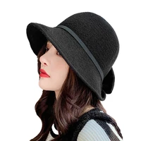 women wool knitted cylind bucket hat korean fashion japanese retro autumn winter bell cap lady fisherman hat bowknot fedora hat