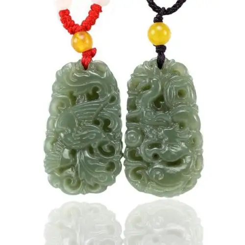 LETSFUN Изящные Ювелирные изделия натуральный зеленый Нефритовый дракон феникс