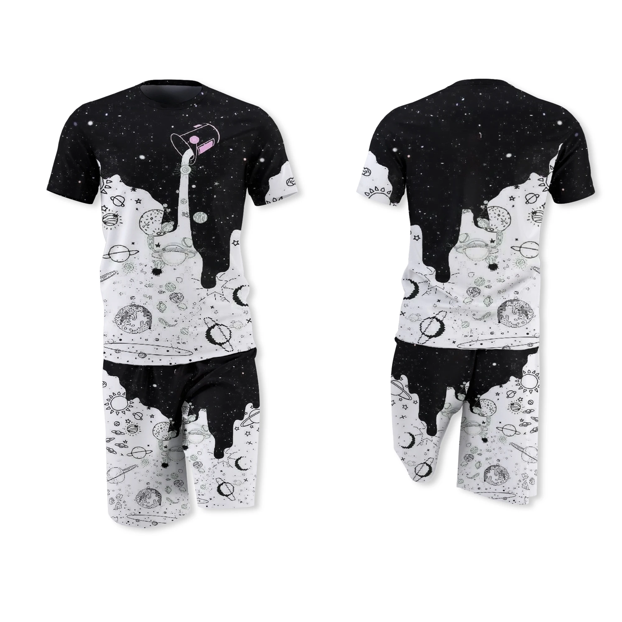 

summer men's suit milk cup starry sky print casual short-sleeved suit fashion hip-hop trendy T-shirt and shorts two-piece suit