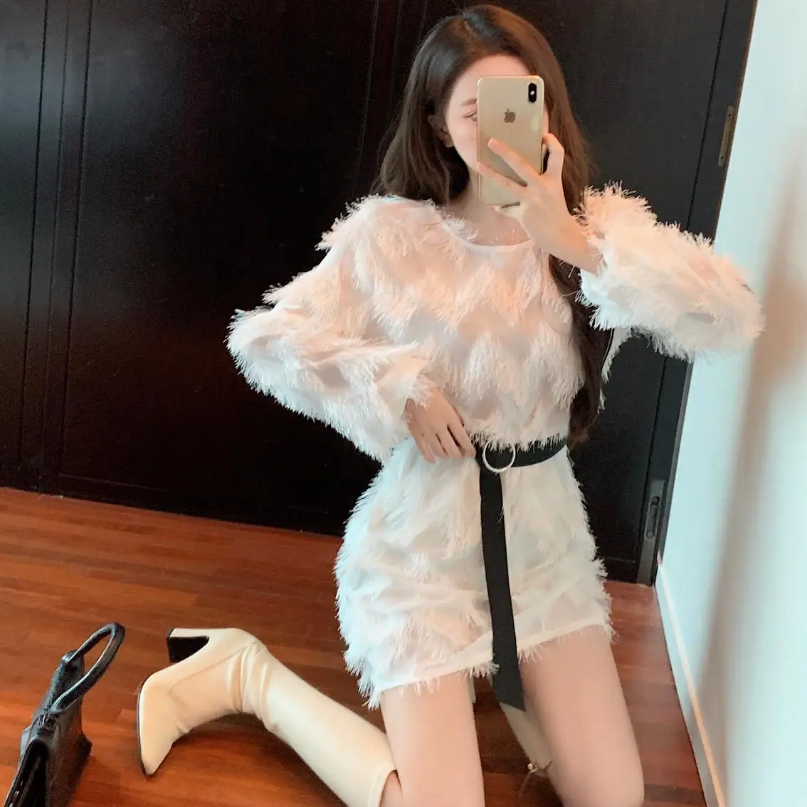 

White Sweet Long Sleeved Mini Korean Fashion Kawaii Casual Women'S Elegant Dresses Autumn For Women 2021 Female Clothing
