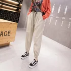 Весна и осень, новые модные свободные повседневные спортивные штаны, женские шаровары, студенческие брюки с завязками на талии, брюки до щиколотки