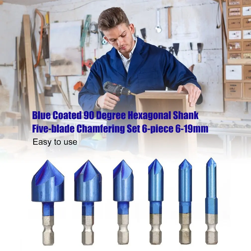 Набор из 6 предметов с голубым покрытием пятью лезвиями и шестигранной ручкой 90