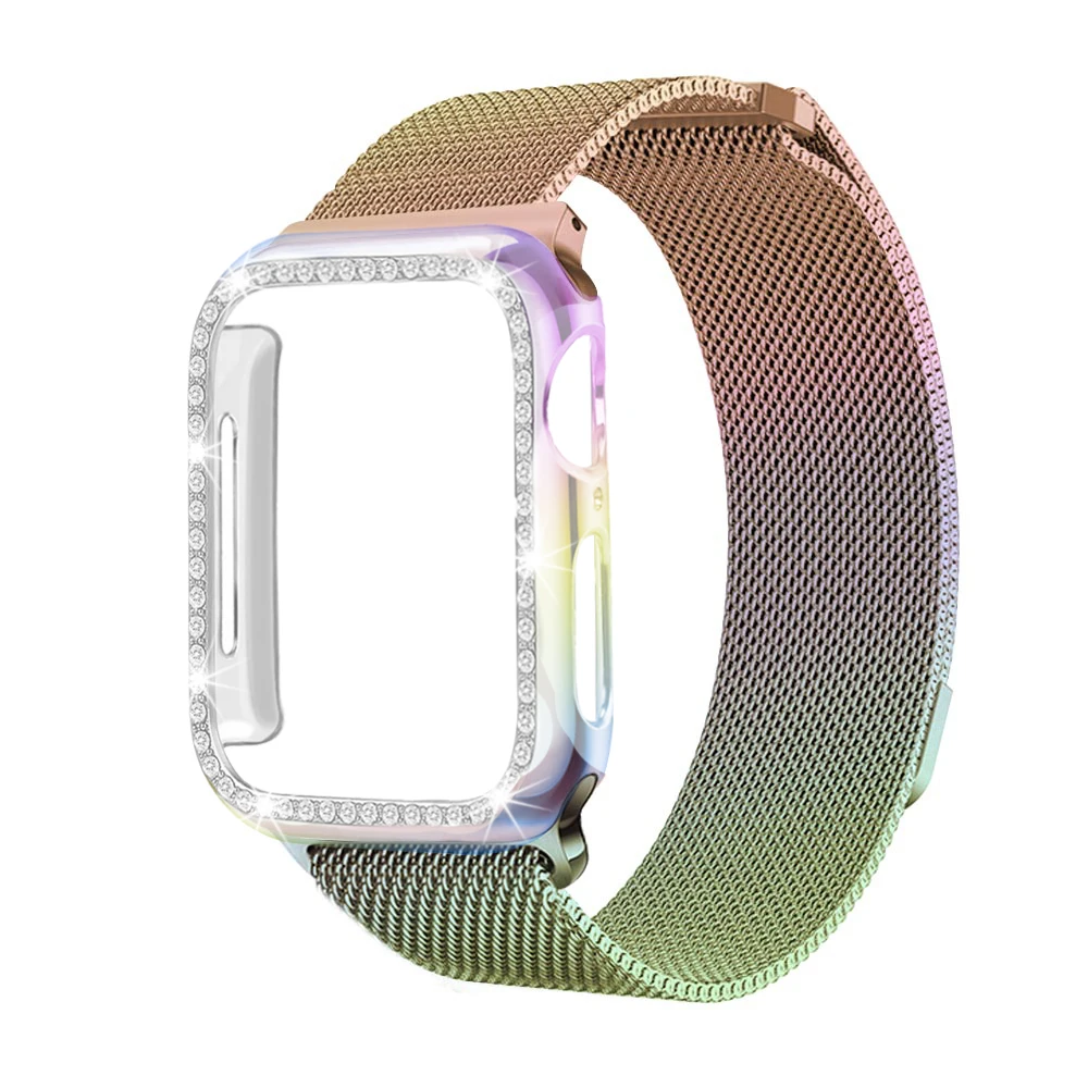 Чехол+ ремешок для Apple Watch 5 ремешок 44 мм 40 мм iWatch ремешок 42 мм 38 мм Миланская Петля Браслет ремешок для Apple watch 4 3 2 1 - Цвет ремешка: Mosaic gold