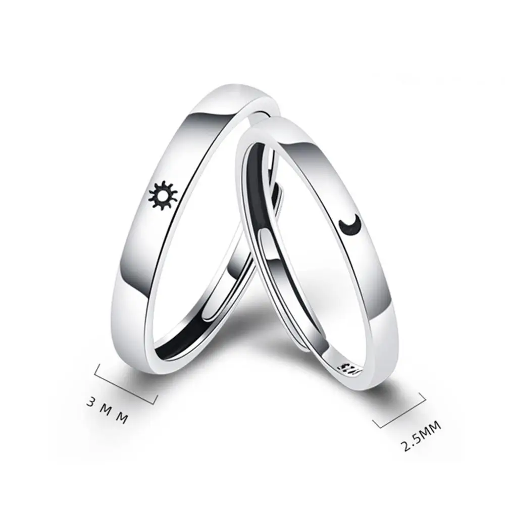 

1pcs Fashion New Silver Color Ring Moon Sun Simple Adjustable Couple Rings For Girls Boys Best Friend Party Jewelry