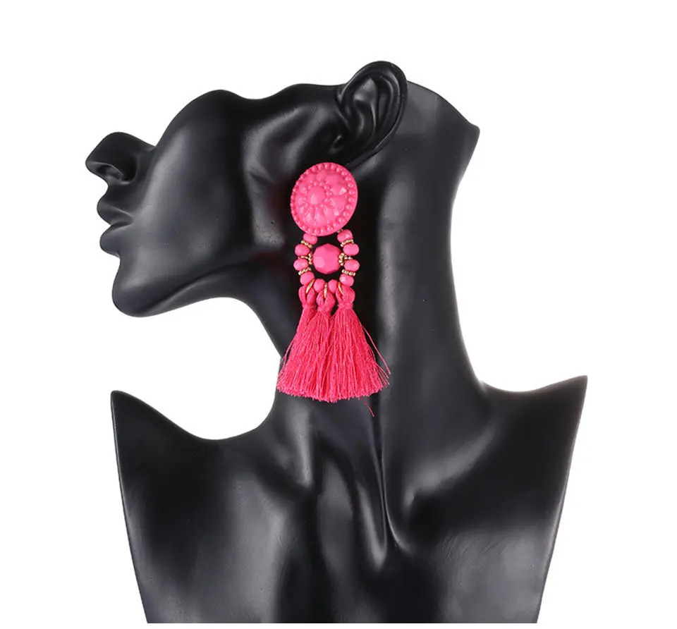 Длинные серьги-кисточки Женские Висячие серьги с бахромой для женщин Boho массивные пластиковые бусины Brincos брендовые ювелирные аксессуары