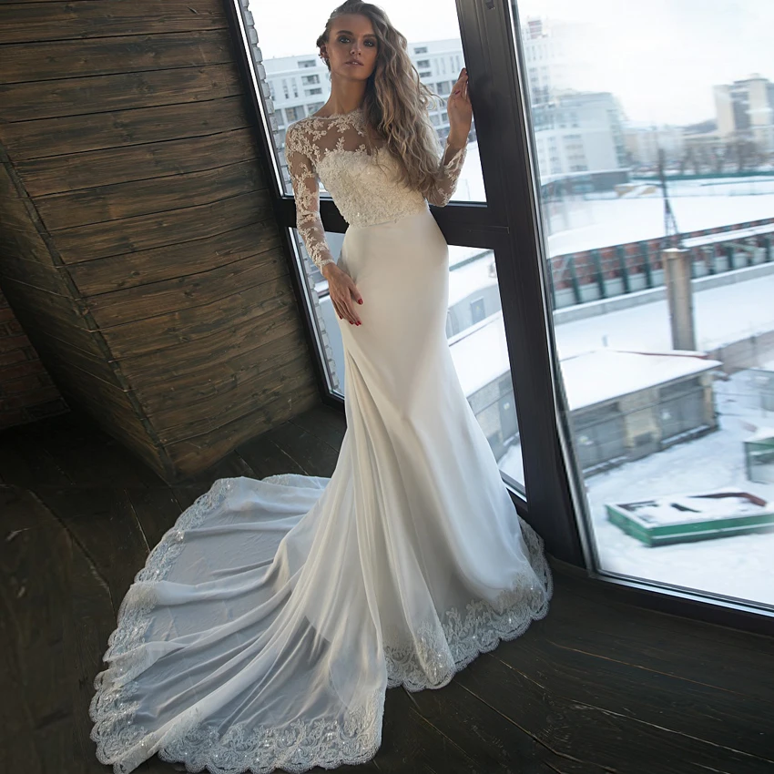 Очаровательные свадебные платья Русалочки Vestido De Noiva с длинным рукавом расшитые