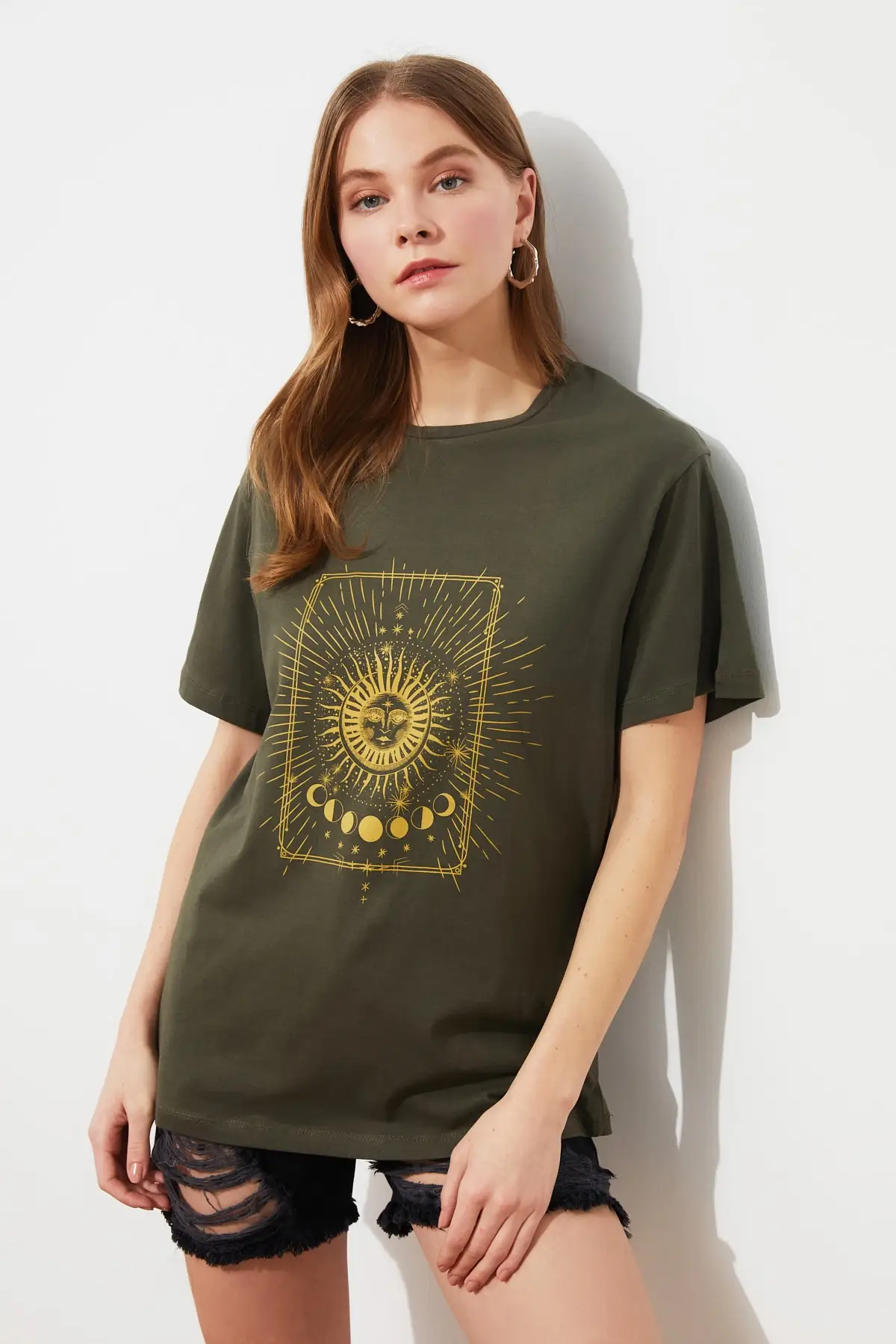 

Trendyol Printed Boyfriend Knitted T-Shirt TWOSS20TS0247
