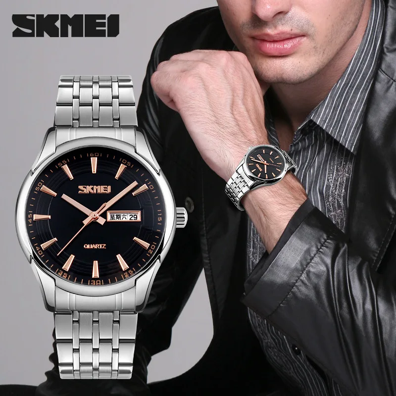 SKMEI Top Brand Men's Watch Waterproof Personalized Business Men's Watch Quartz Simple Retro Double Calendar Fashion Watch