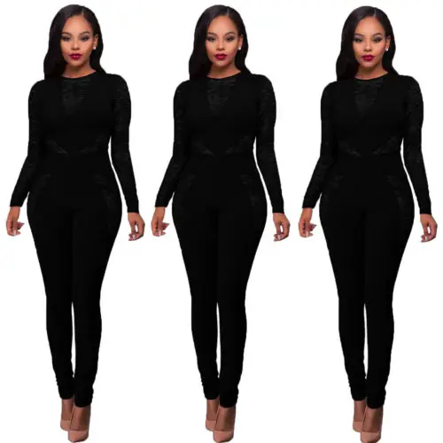 Женский комбинезон с длинным рукавом Hirigin облегающий клубный вырезами длинные