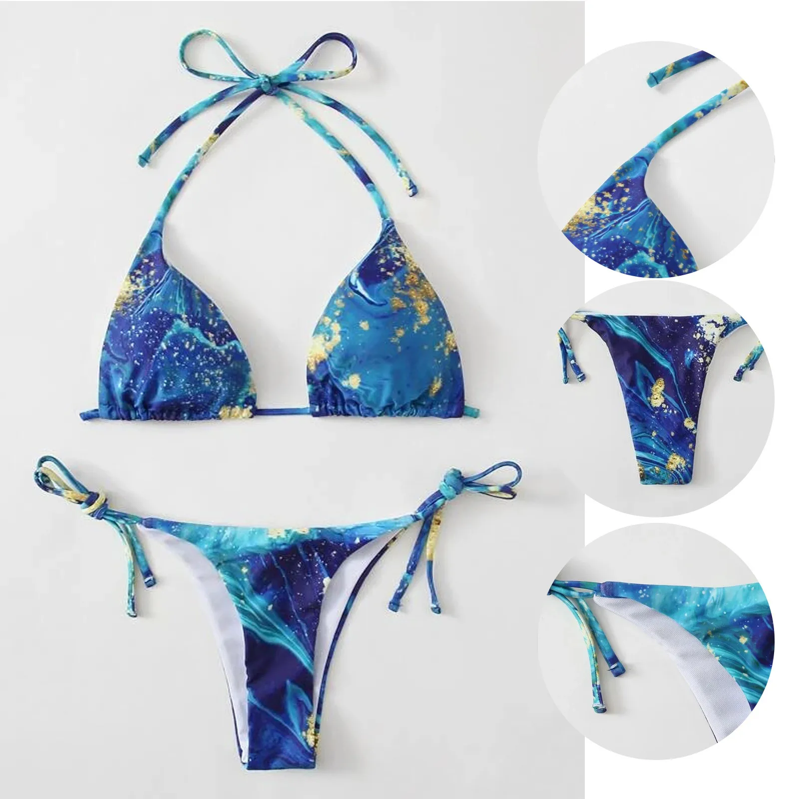 

Купальник женский кружевной с чашками пуш-ап, пикантный комплект бикини с принтом, пляжная одежда на шнуровке, Мягкий купальный костюм с зав...