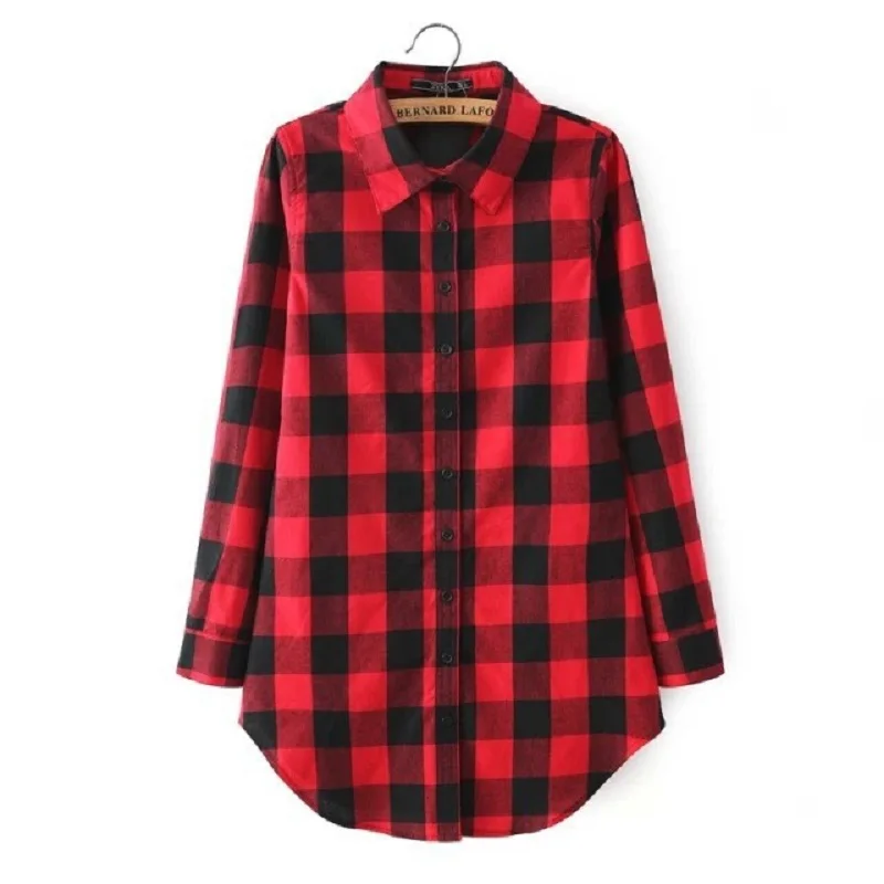 

Women Shirts Plaid Loose Oversized Blouses Female Tops Pockets New Lapel Long Sleeve Fit Fashion Tide 2021 Spring