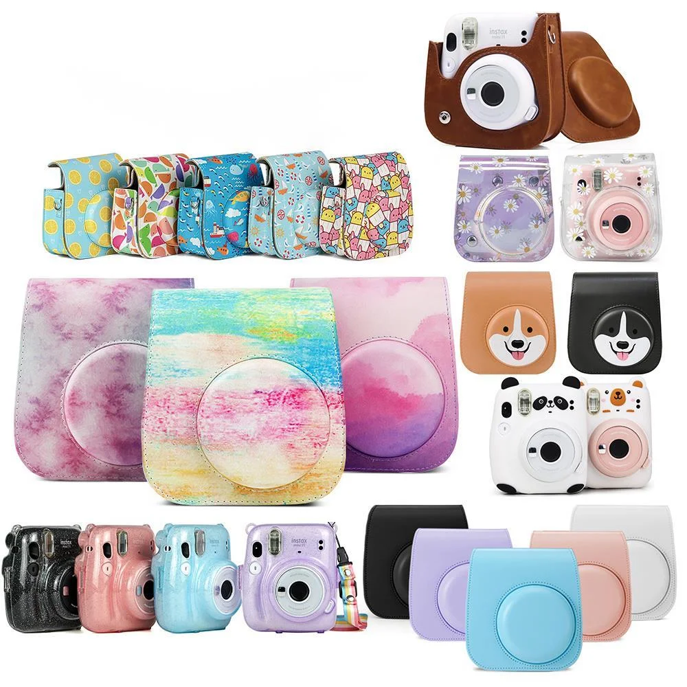 

For fujifilm instax Mini 11 instant Film Camera PU Leather Bag Case Cover Shell with Shoulder Strap Pink/Blue/Purple/Gray/White