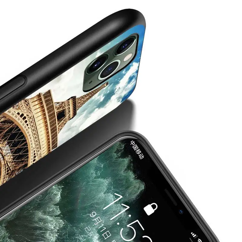 

Paris Eiffel Tower For iPhone 12 Pro Max Mini 11 Pro XS Max X XR 6S 6 7 8 Plus 5S Bright Black Phone Case