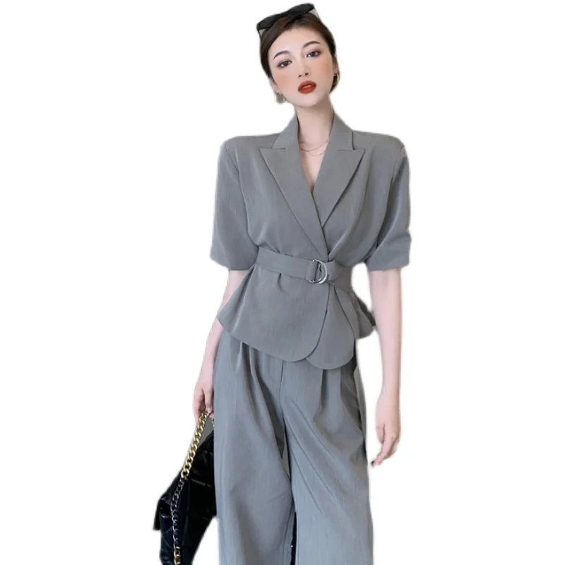 Женский офисный костюм из двух предметов модная куртка с поясом и повседневные