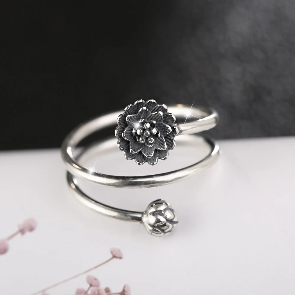 

New 925 Sterling Silver National Retro Flowers Opening Ring For Women Man Wedding Engagement Party Fashion Charm Jewelry Y7DHR31