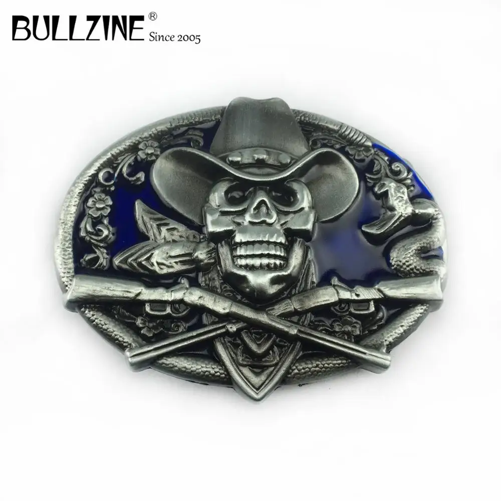Bullzine цинковый сплав Западная Череп Пряжка на ремешке синий эмалированная пряжка