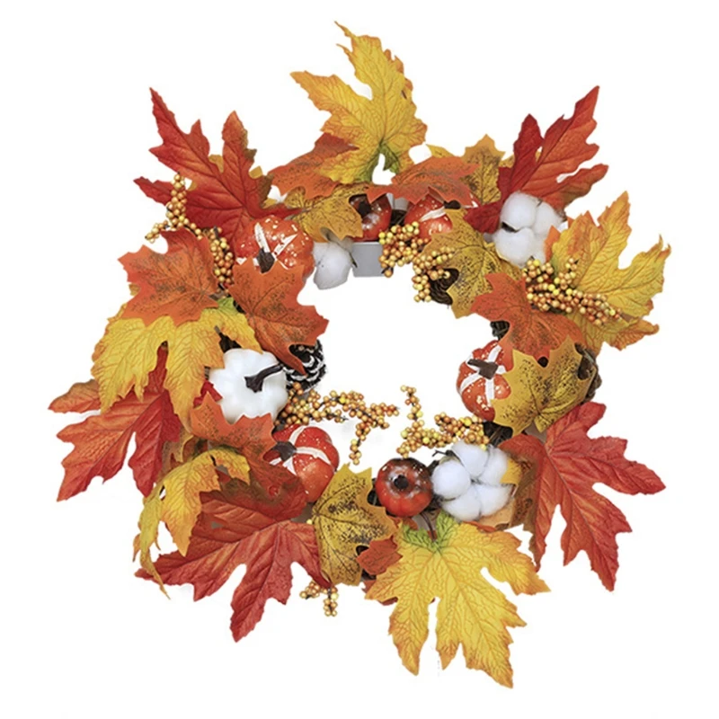 

Fall Harvest Wreath Artificial Maple Leaf Pumpkin Garland for Front Door Halloween Thanksgiving Autumn Wall Decorations